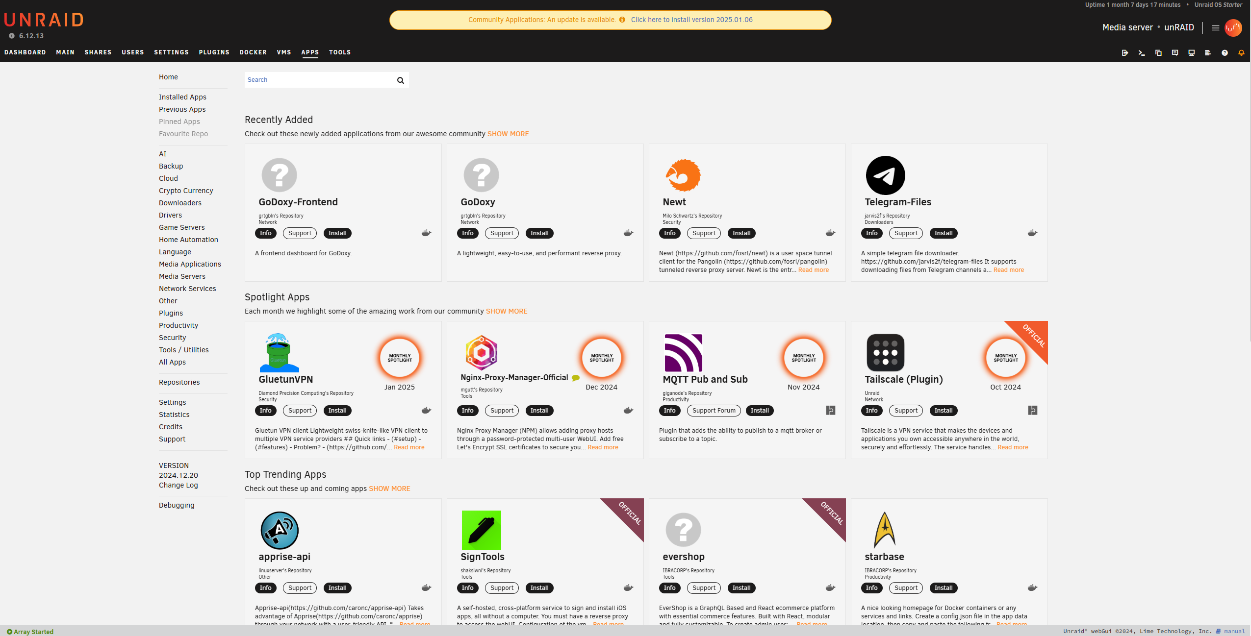 unRAID Dashboard