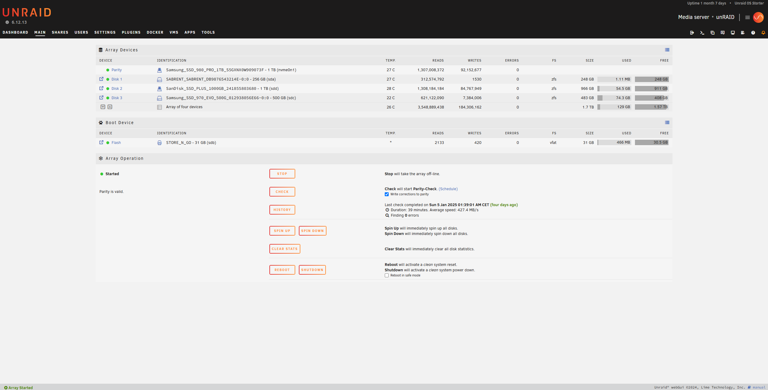 unRAID Dashboard